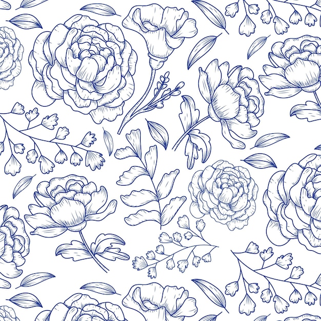 Engraving hand drawn botanical pattern