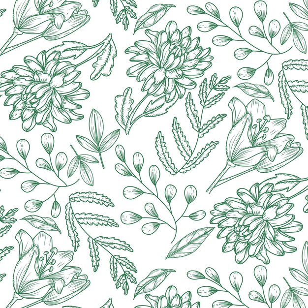 Engraving hand drawn botanical pattern