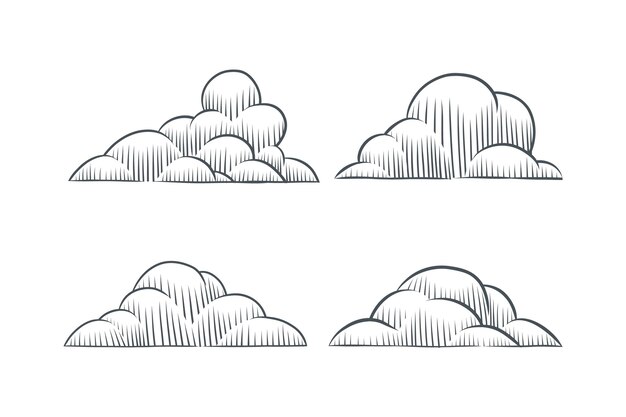 Engraving hand drawn clouds collection