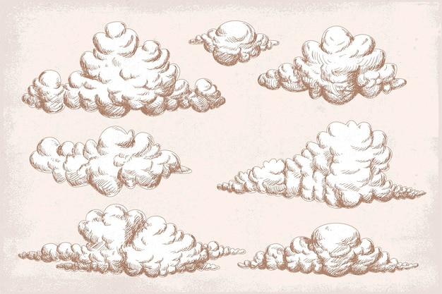 Free Vector engraving hand drawn clouds collection