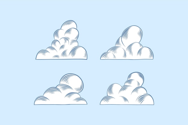 Free Vector engraving hand drawn clouds collection