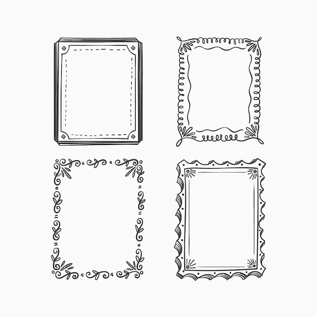 Engraving hand drawn doodle frame collection