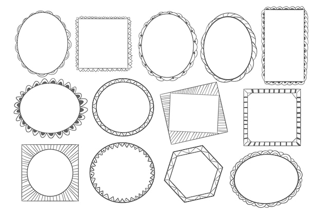 Engraving hand drawn doodle frame collection