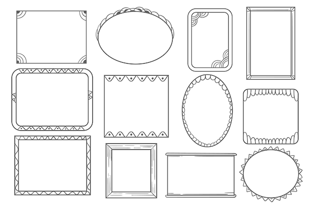 Engraving hand drawn doodle frames collection