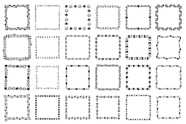 Engraving hand drawn doodle frames collection