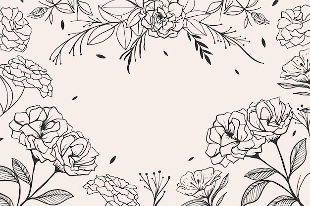 Engraving hand drawn floral background