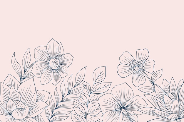 Engraving hand drawn floral background