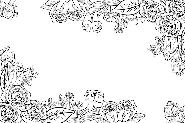 Engraving hand drawn floral background