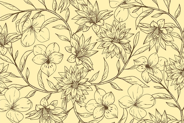 Engraving hand drawn floral background