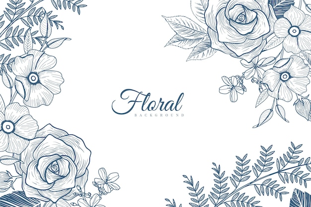 Engraving hand drawn floral background