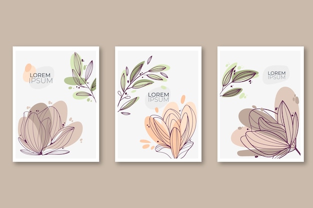 Free Vector engraving hand drawn floral card set