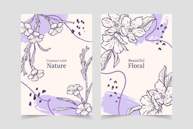 Engraving hand drawn floral cards collection