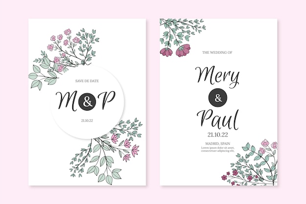 Free vector engraving hand drawn floral wedding invitation template