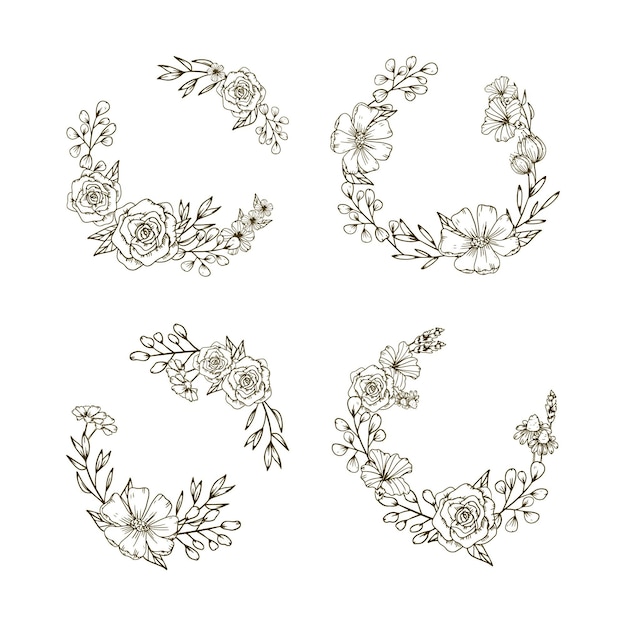 Free Vector engraving hand drawn floral wreath collection