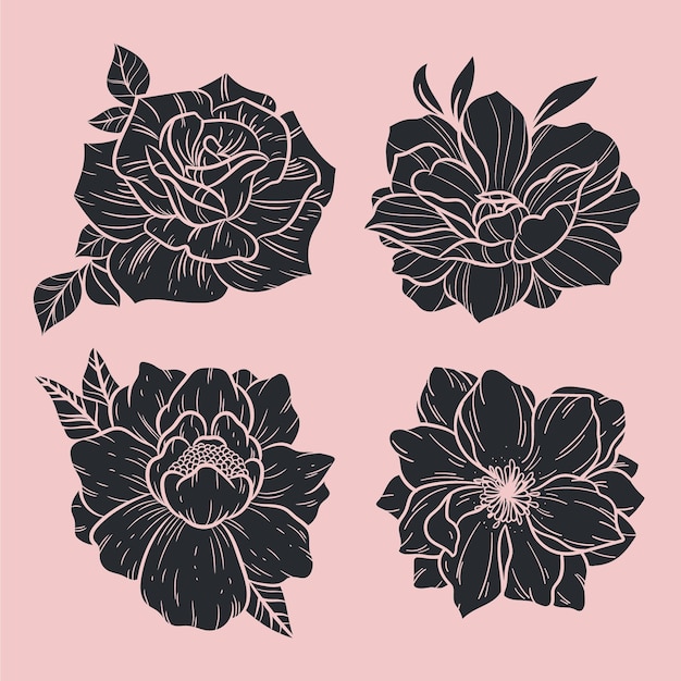 Free Vector engraving hand drawn flower collection