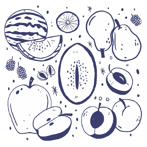 Engraving hand drawn fruit collection