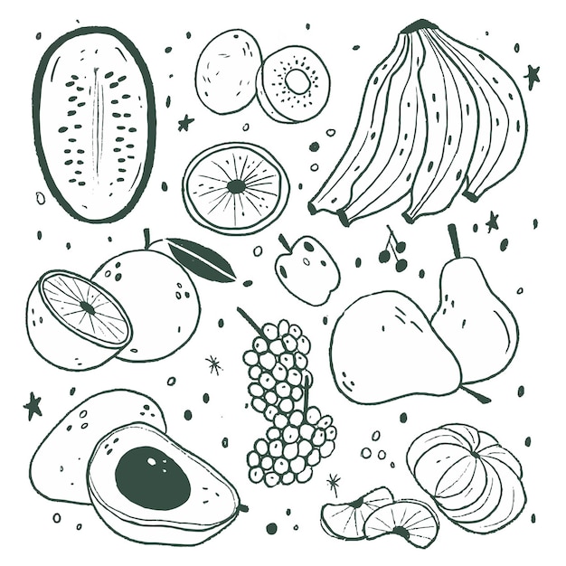 Engraving hand drawn fruit collection