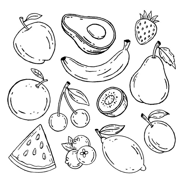 Engraving hand drawn fruit collection