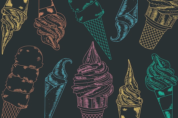 Free Vector engraving hand drawn ice cream blackboard background