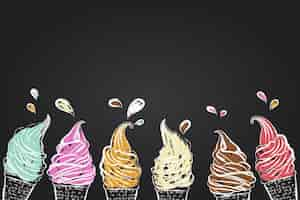 Free vector engraving hand drawn ice cream blackboard background