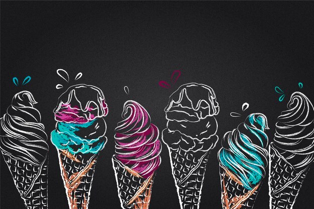 Engraving hand drawn ice cream blackboard background