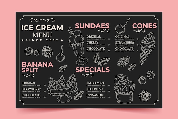 Free Vector engraving hand drawn ice cream blackboard menu template