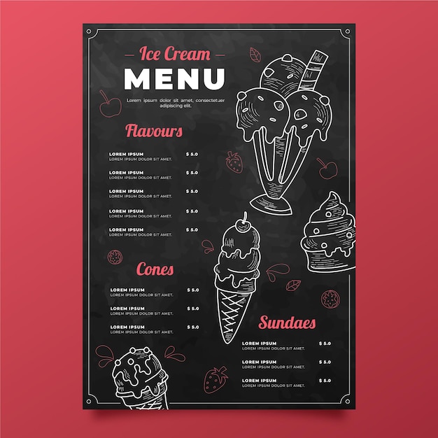 Engraving hand drawn ice cream blackboard menu template