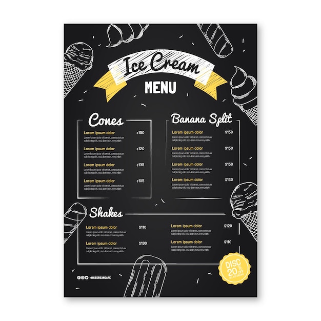 Engraving hand drawn ice cream blackboard menu template