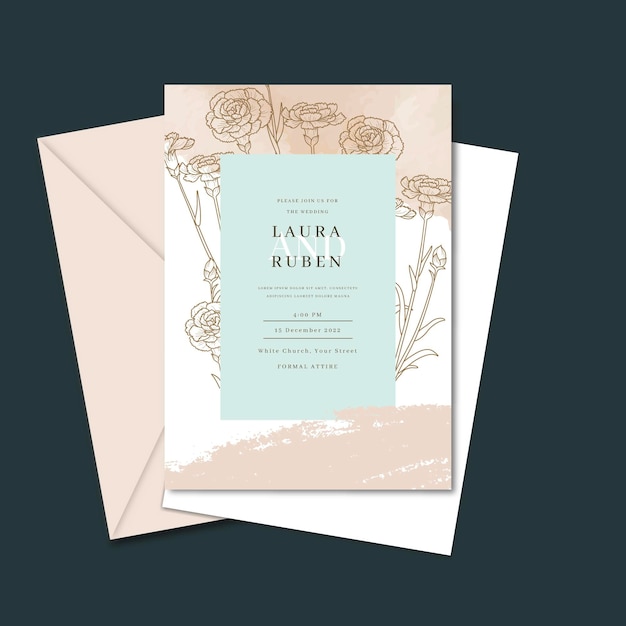 Free Vector engraving hand drawn minimal wedding invitation template