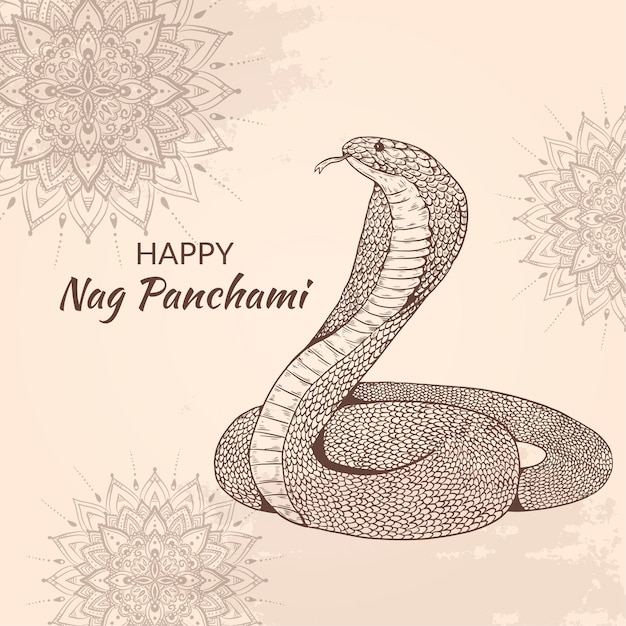 Engraving hand drawn nag panchami illustration