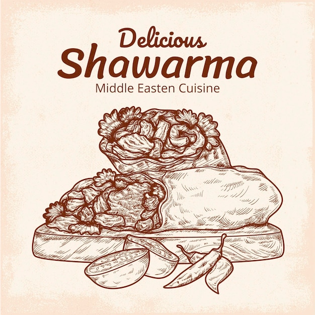 Free Vector engraving hand drawn nutritious shawarma illustration