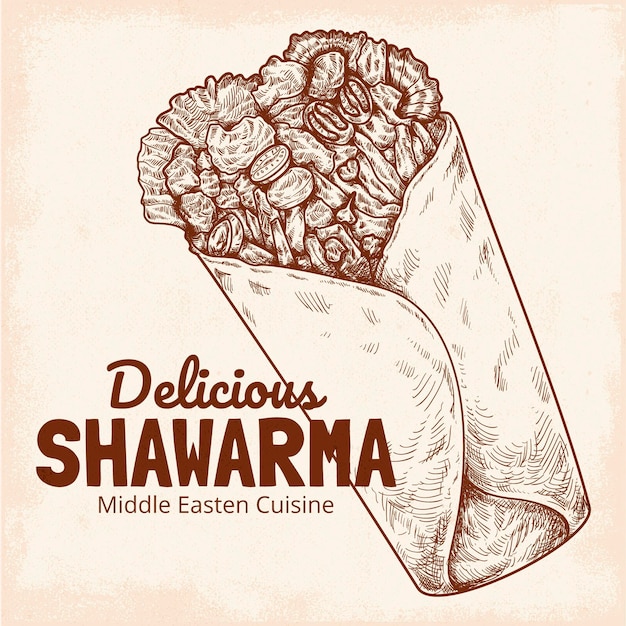 Free Vector engraving hand drawn nutritious shawarma illustration