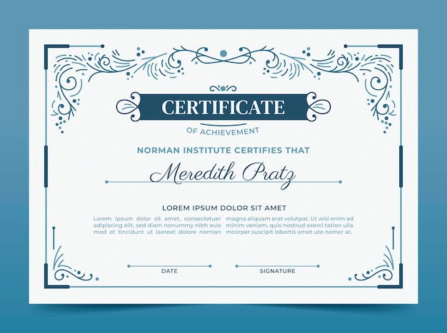 Engraving hand drawn ornamental certificate template