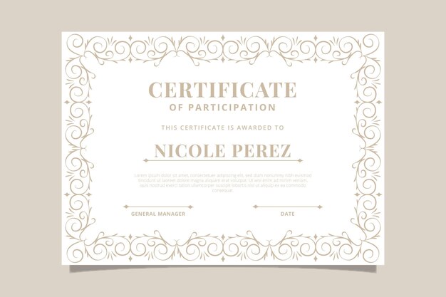 Engraving hand drawn ornamental certificate template