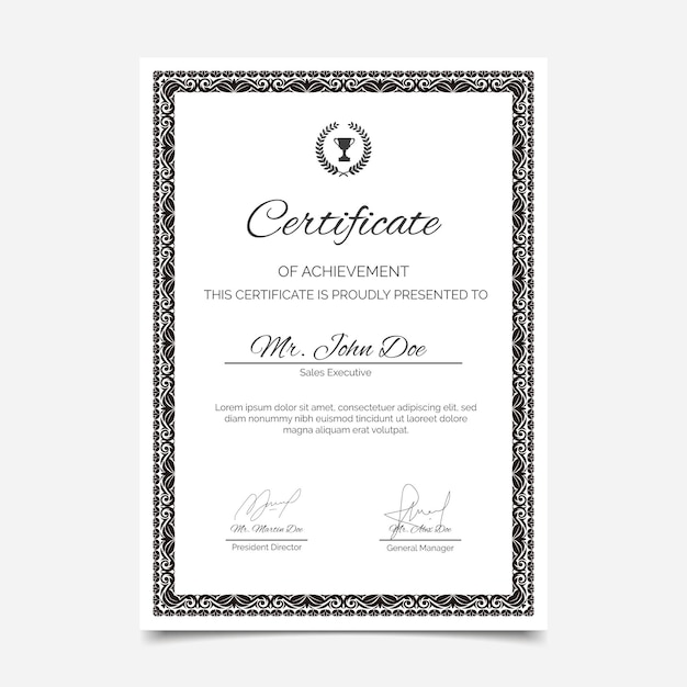 Engraving hand drawn ornamental certificate template