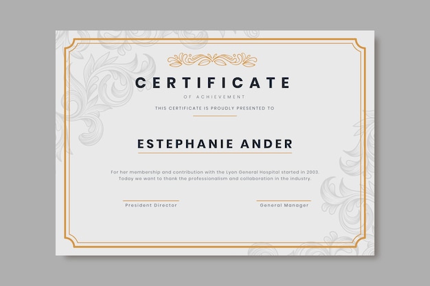 Engraving hand drawn ornamental certificate template