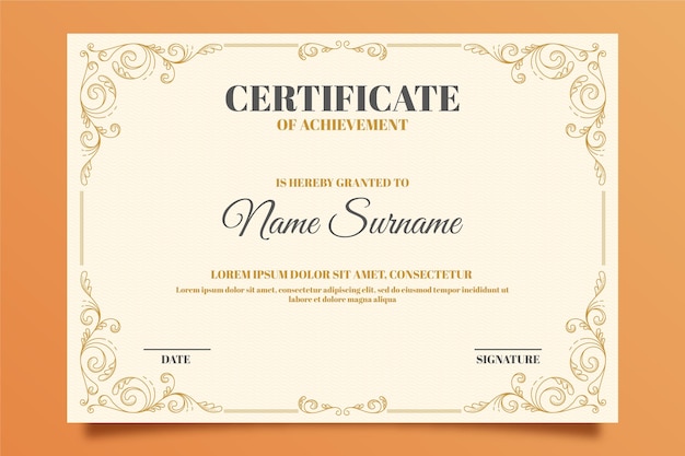 Engraving hand drawn ornamental certificate template