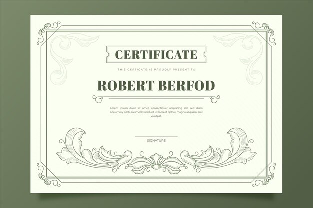 Engraving hand drawn ornamental certificate template