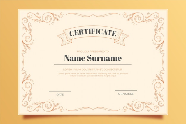 Engraving hand drawn ornamental certificate template