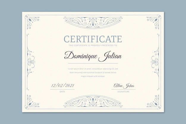 Free vector engraving hand drawn ornamental certificate template