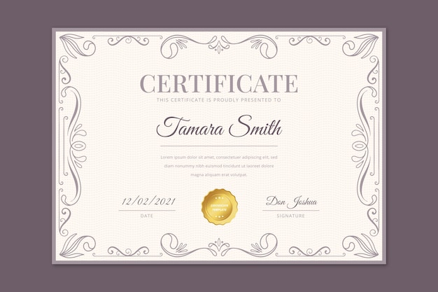 Engraving hand drawn ornamental certificate template