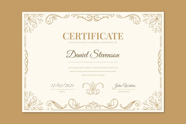 Engraving hand drawn ornamental certificate template