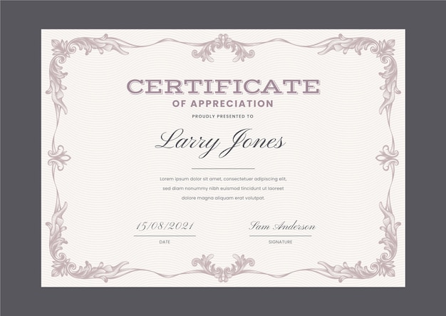 Engraving hand drawn ornamental certificate template