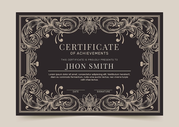 Engraving hand drawn ornamental certificate