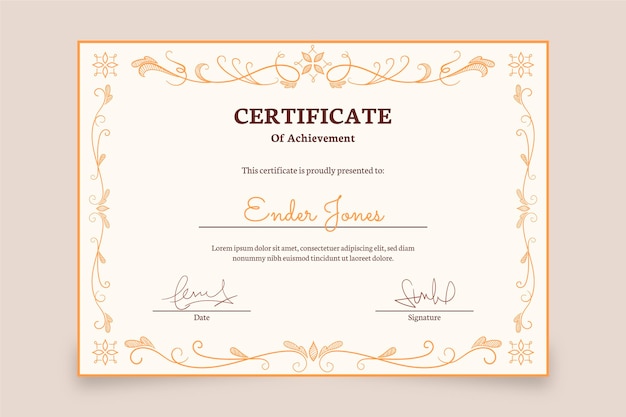 Engraving hand drawn ornamental certificate