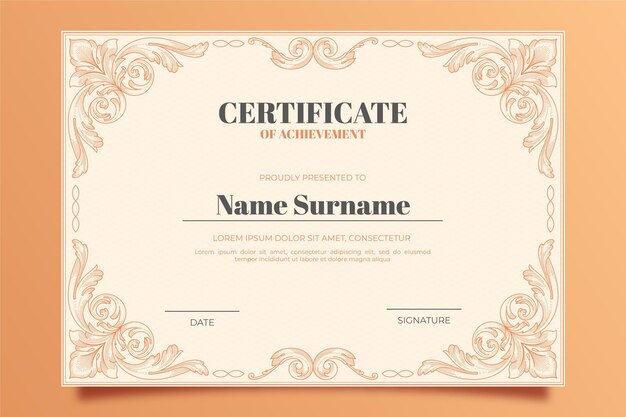 Engraving hand drawn ornamental certificate