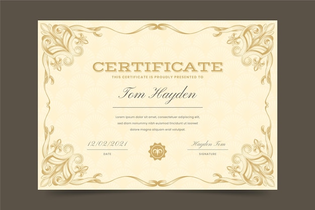 Engraving hand drawn ornamental certificate