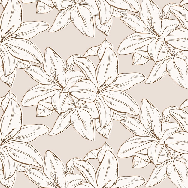 Engraving hand drawn pressed flowers pattern