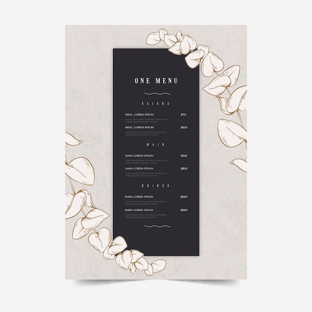 Engraving hand drawn rustic restaurant menu template