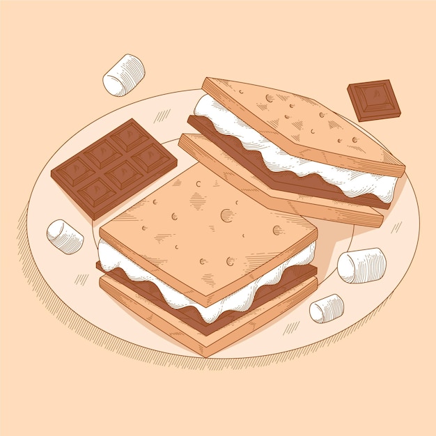 Free vector engraving hand drawn s'more illustration